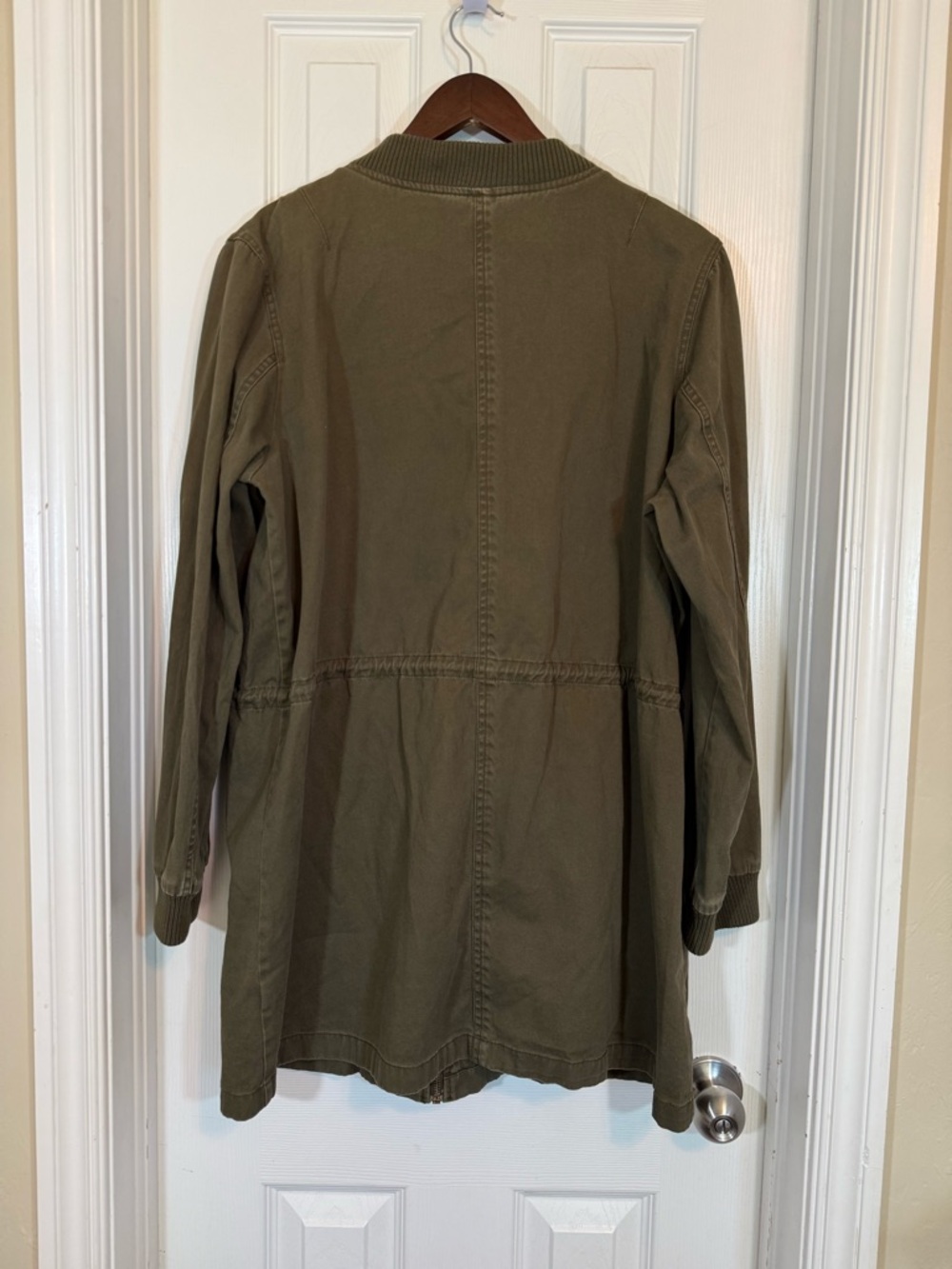 Perch By Blu Pepper Perch Olive Green Drawstring Longline Bomber Utility Jacket - Picture 5 of 14
